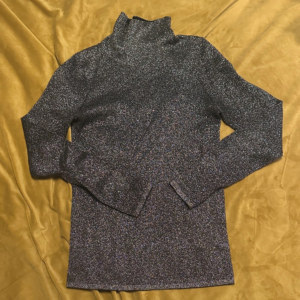 Sandro Shimmering Turtleneck Sweater in Black
